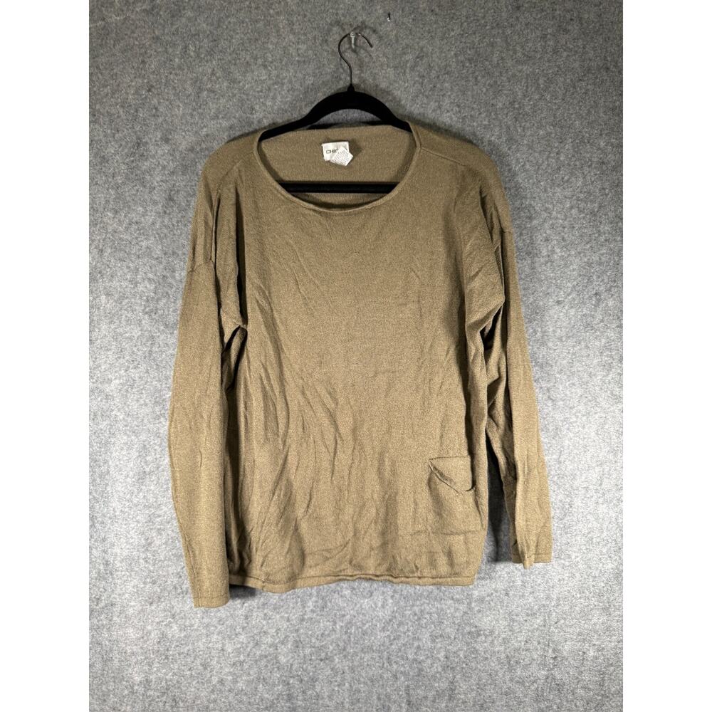 Chicos Womens Brown Knit Pullover Sweater‎ Size 2 Large Boat Neck Long Sleeve
